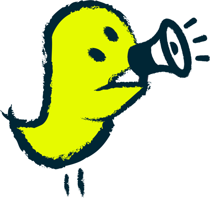 Gezeichneter gelber Vogel mit Megafon