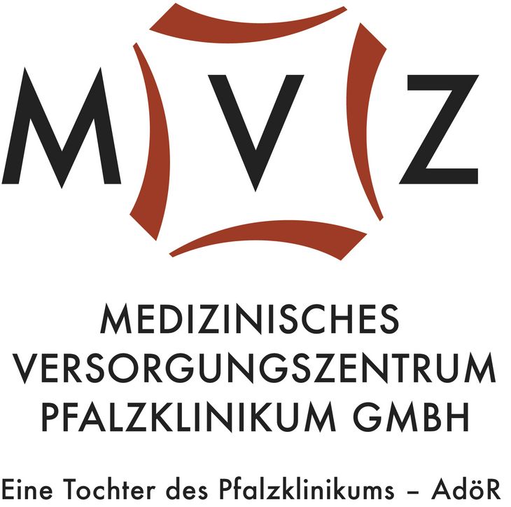 Hier ist das Logo des MVZ Pfalzklinikum abgebildet in rot und schwarz.